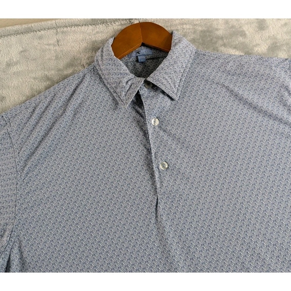 Genteal Polo Shirt Mens Medium Blue Leaves Print Performance Geometric READ